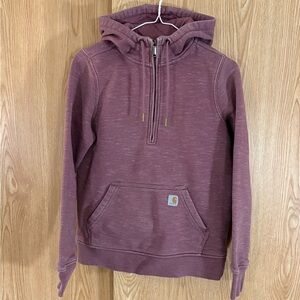 Carhartt Clarksburg Heathered Mauve 1/4 Zip Relaxed Fit Hoodie Sweatshirt